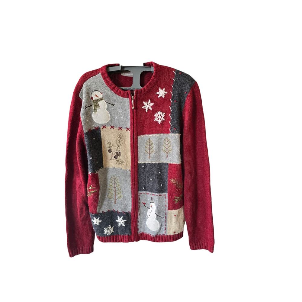 Craft And Barrow Christmas Full Zip Applique & Stitch Sweater Size M